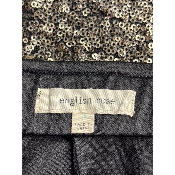 English Rose Gold Sequin Mini Skirt Scalloped Hem Size S Elastic Waist - Picture 3 of 4